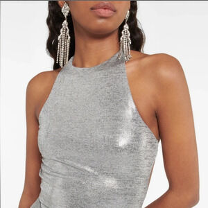 🌟NEW Amanda Uprichard Shiny Metallic Silver Black Striped Shift Dress Size XS